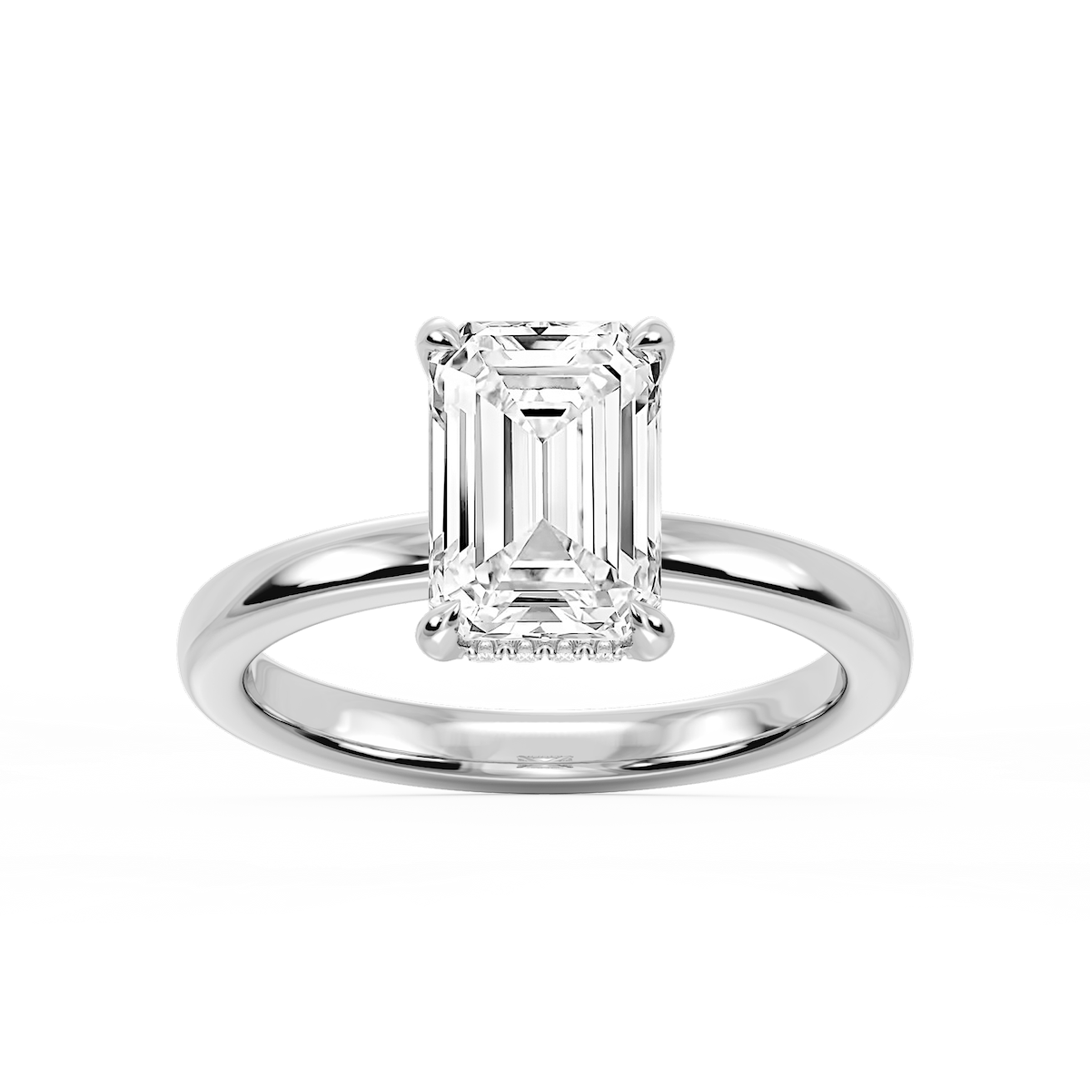 Donna Emerald Lab Grown Diamond Claw Prong Hidden Halo Engagement Ring