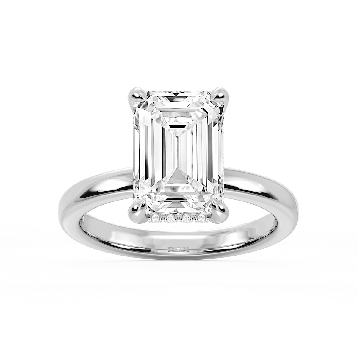 Donna Emerald Lab Grown Diamond Claw Prong Hidden Halo Engagement Ring