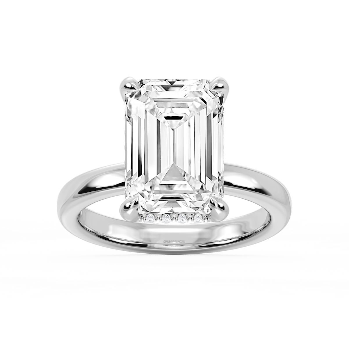 Donna Emerald Lab Grown Diamond Claw Prong Hidden Halo Engagement Ring