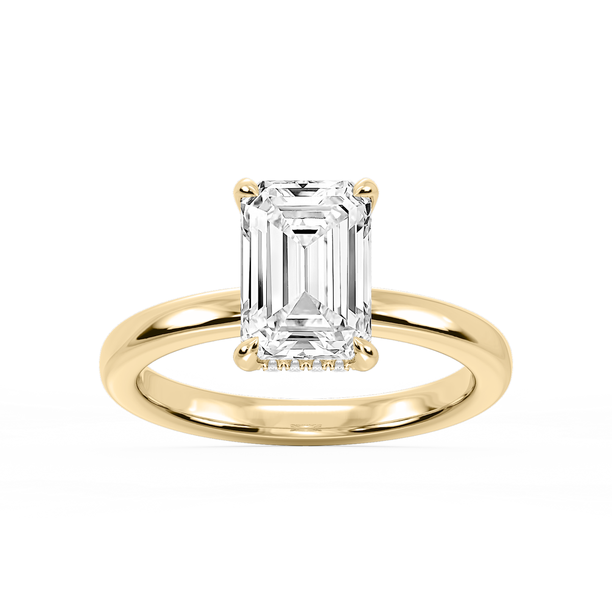 Donna Emerald Lab Grown Diamond Claw Prong Hidden Halo Engagement Ring