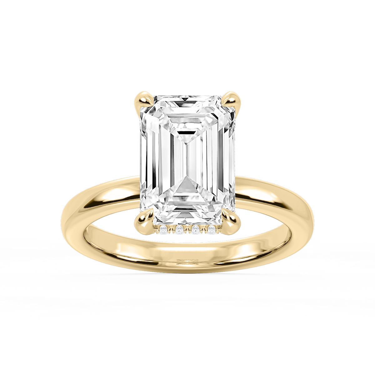 Donna Emerald Lab Grown Diamond Claw Prong Hidden Halo Engagement Ring