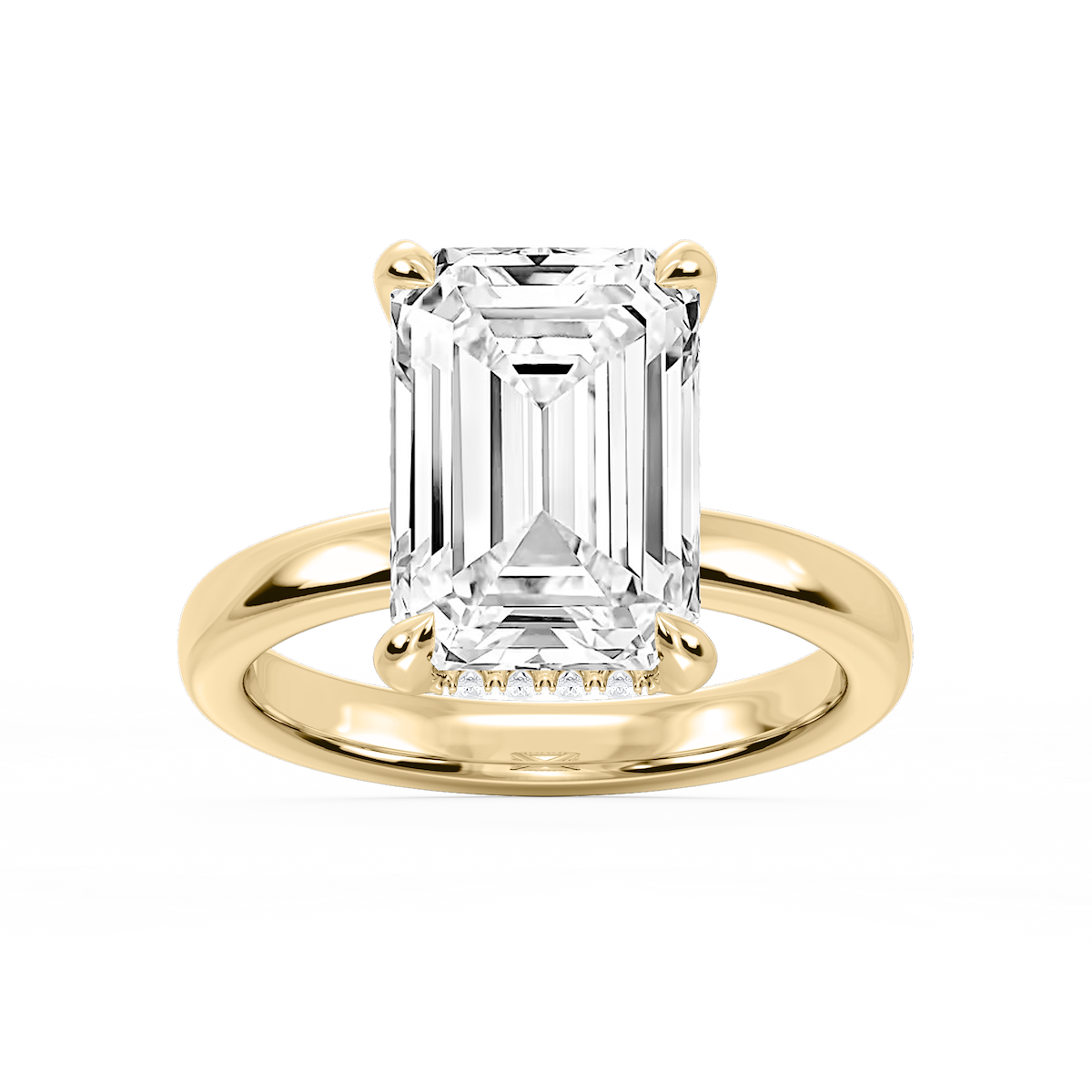 Donna Emerald Lab Grown Diamond Claw Prong Hidden Halo Engagement Ring