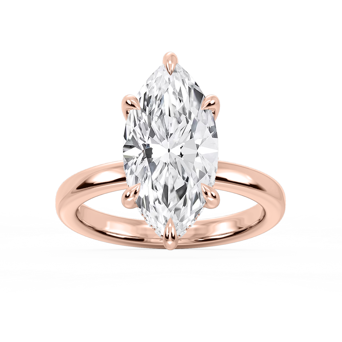 Donna Marquise Lab Grown Diamond Claw Prong Hidden Halo Engagement Ring