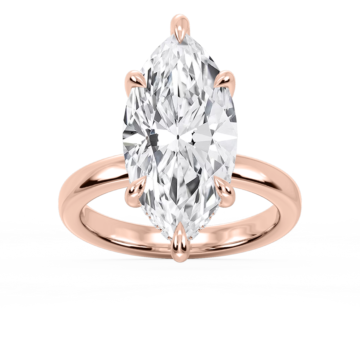 Donna Marquise Lab Grown Diamond Claw Prong Hidden Halo Engagement Ring