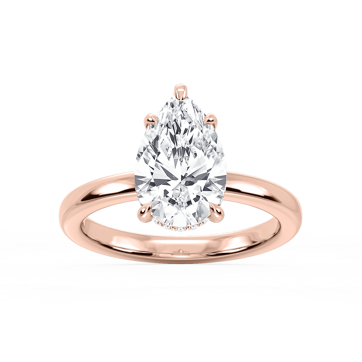 Donna Pear Lab Grown Diamond Claw Prong Hidden Halo Engagement Ring