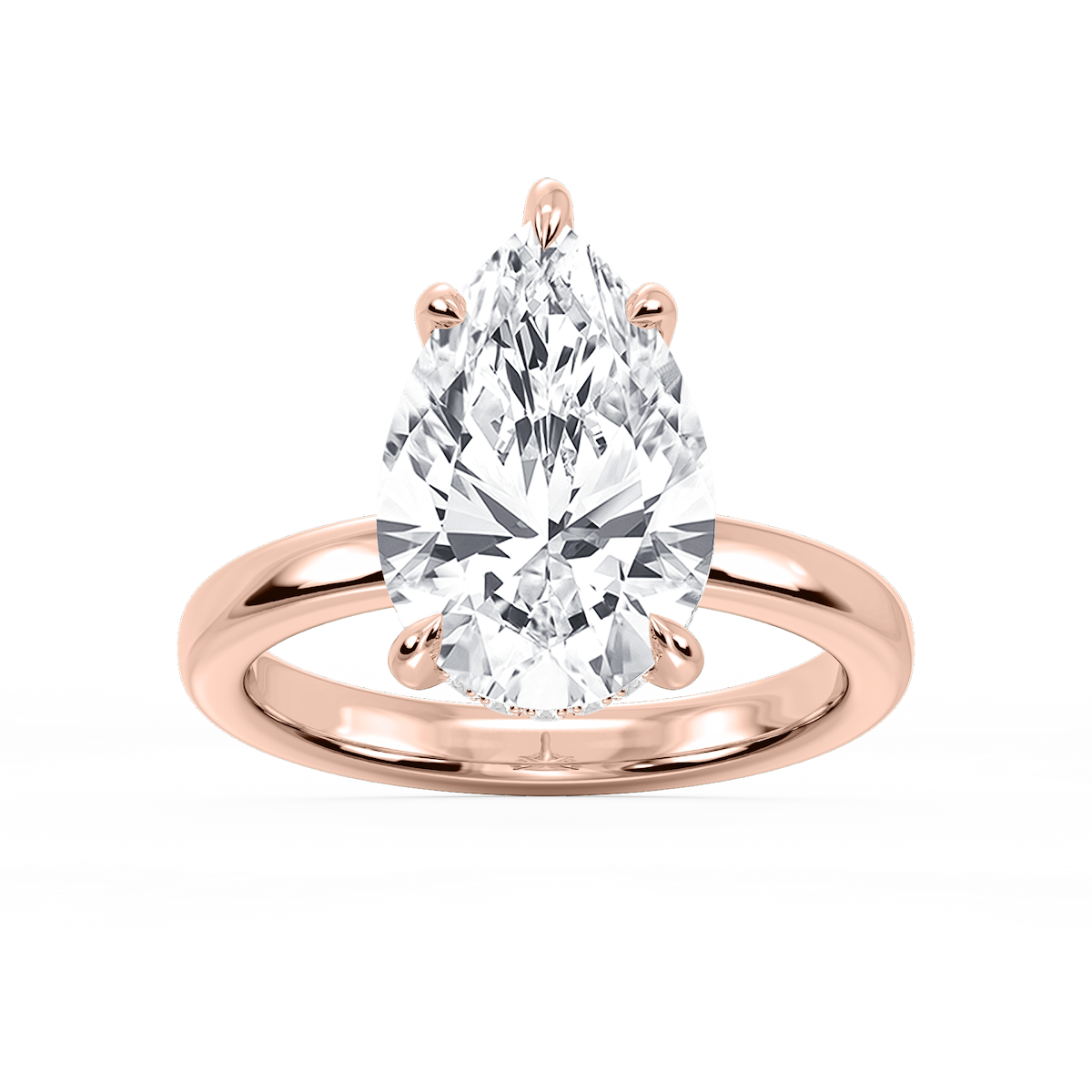 Donna Pear Lab Grown Diamond Claw Prong Hidden Halo Engagement Ring