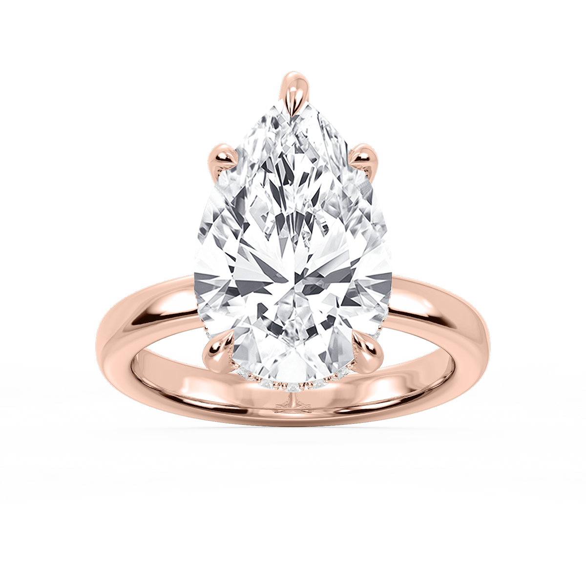 Donna Pear Lab Grown Diamond Claw Prong Hidden Halo Engagement Ring