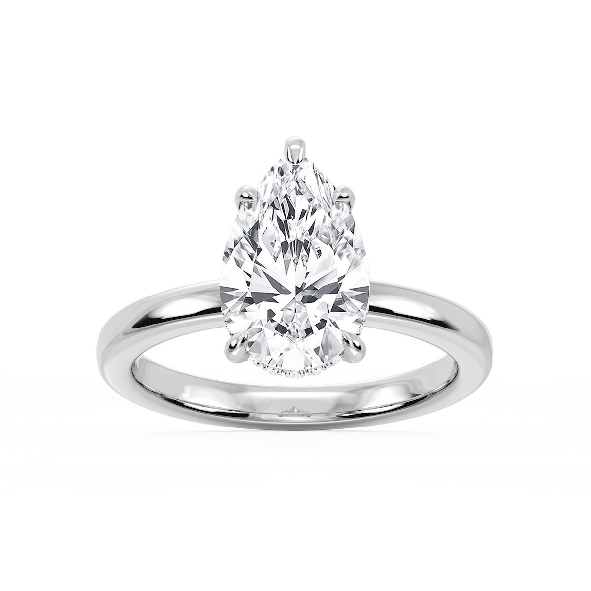 Donna Pear Lab Grown Diamond Claw Prong Hidden Halo Engagement Ring