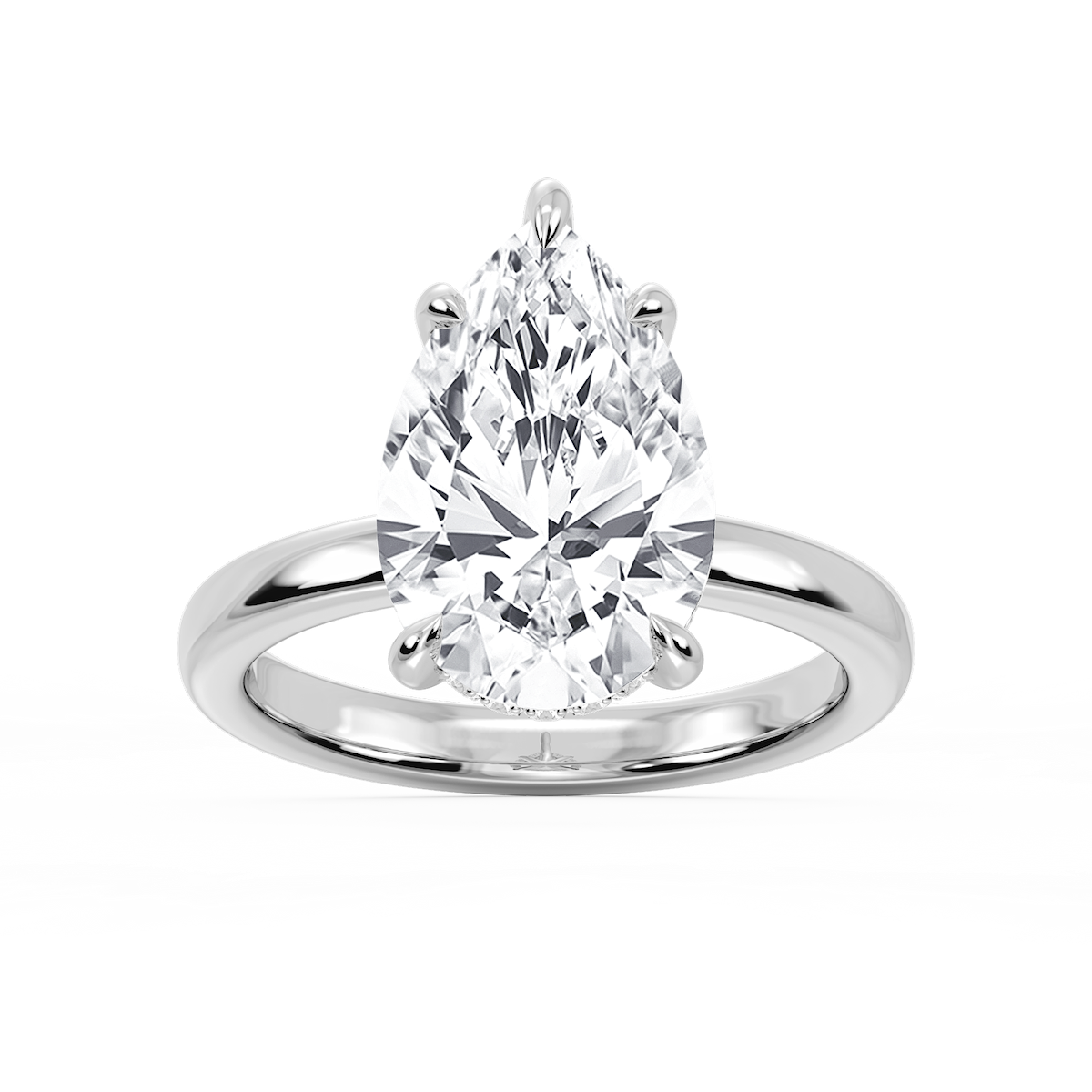 Donna Pear Lab Grown Diamond Claw Prong Hidden Halo Engagement Ring