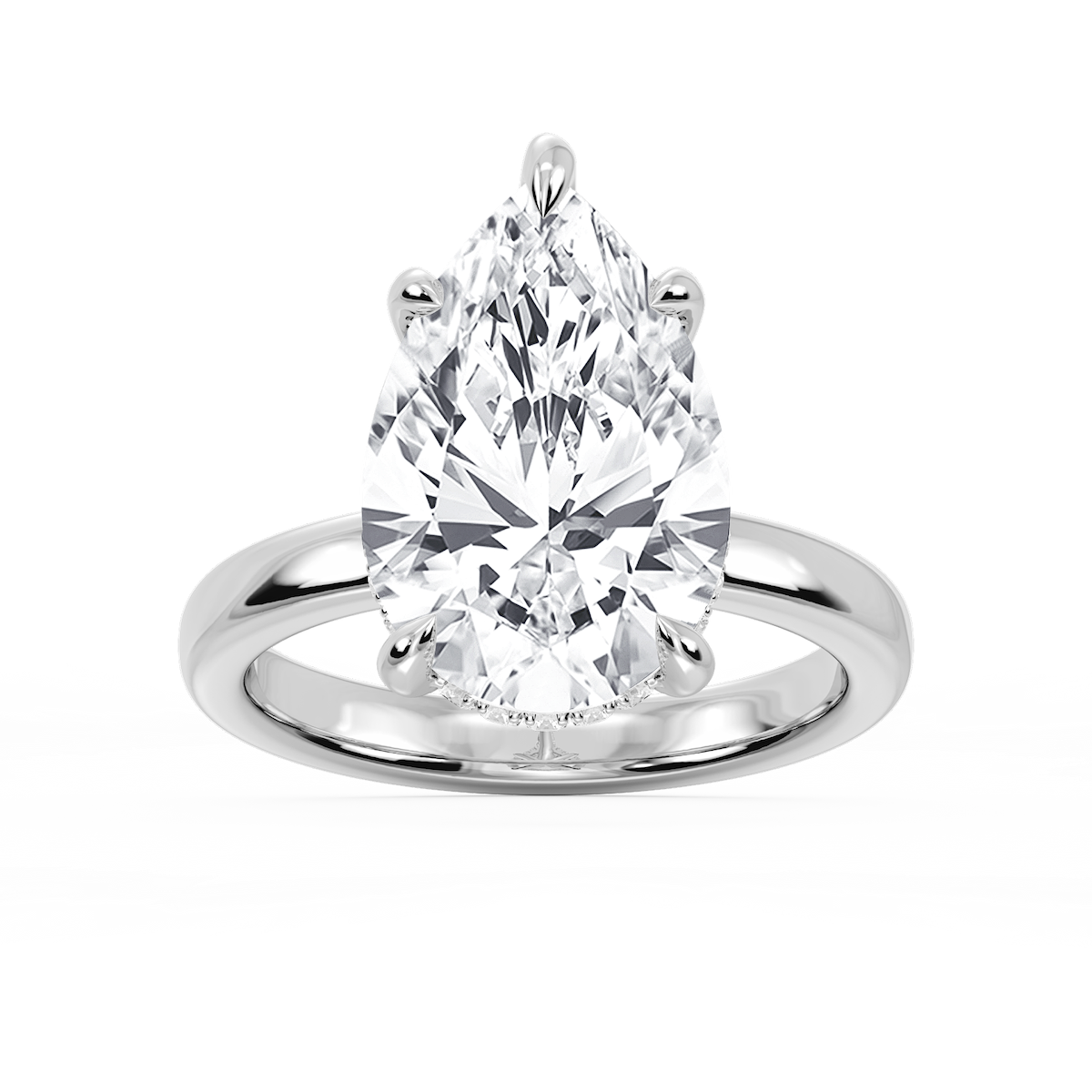 Donna Pear Lab Grown Diamond Claw Prong Hidden Halo Engagement Ring
