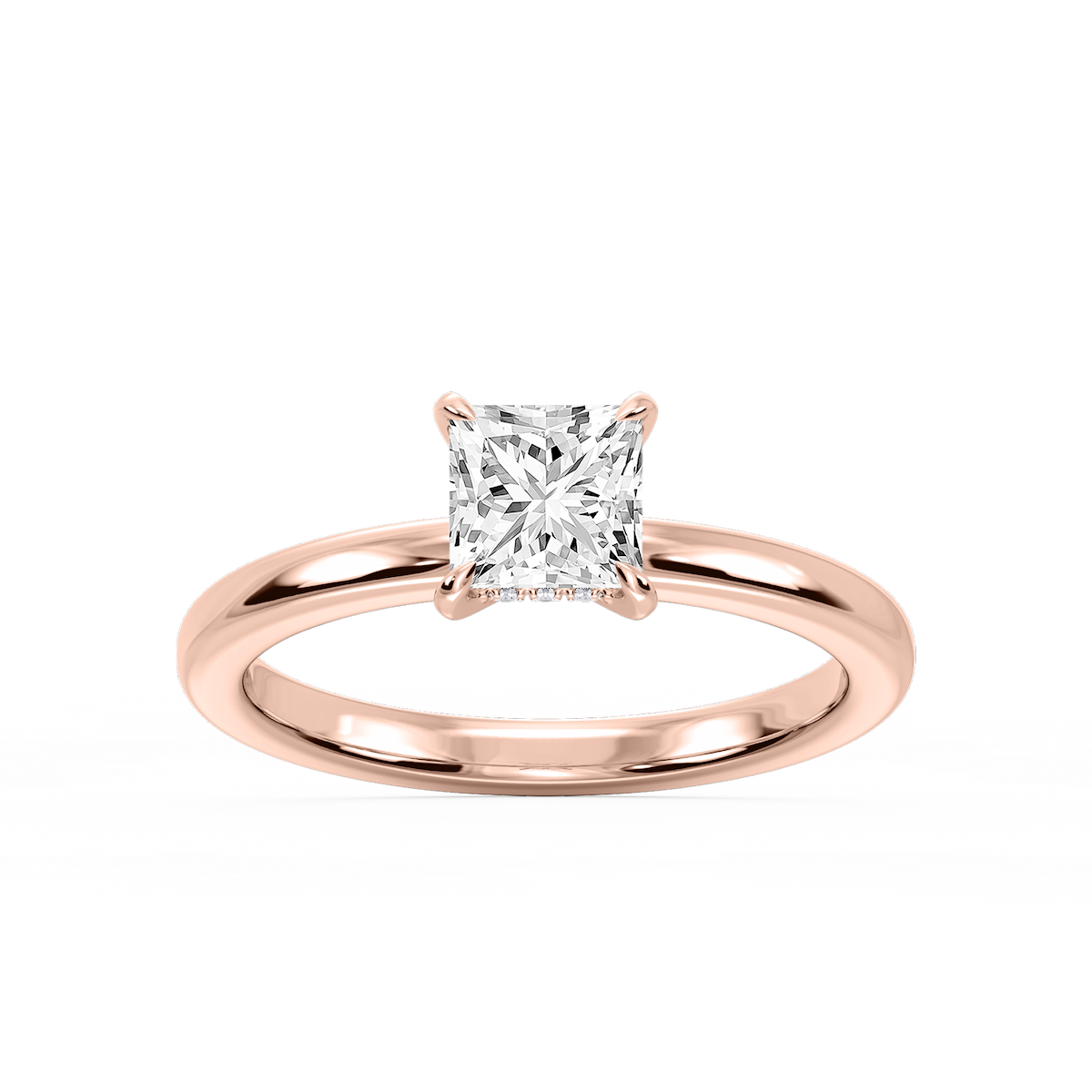 Donna Princess Lab Grown Diamond Claw Prong Hidden Halo Engagement Ring