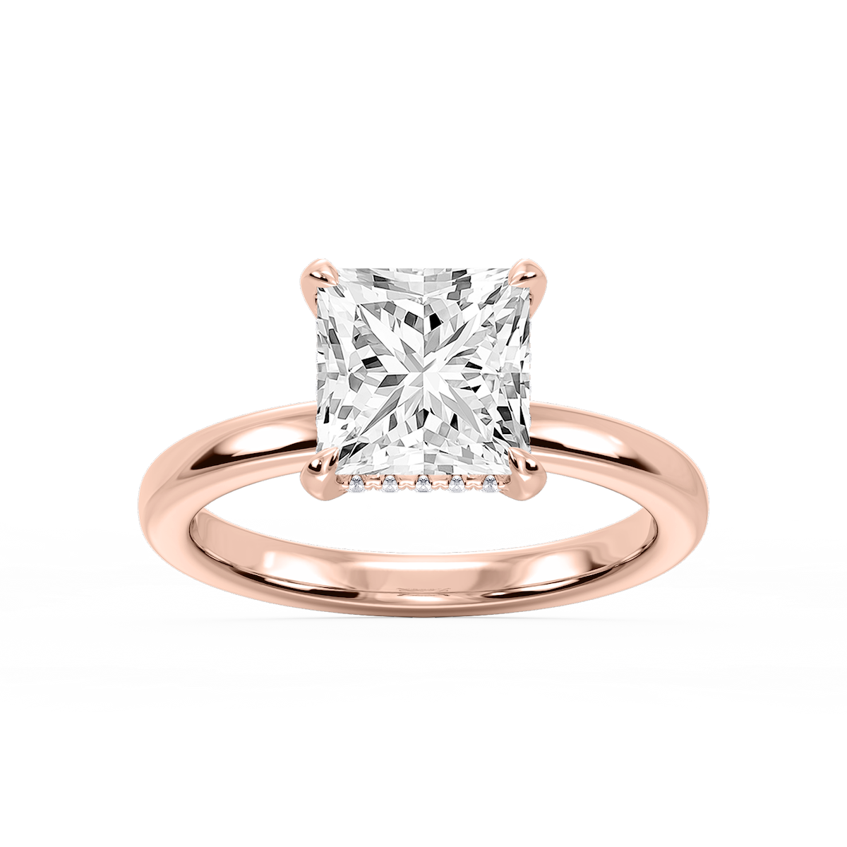 Donna Princess Lab Grown Diamond Claw Prong Hidden Halo Engagement Ring
