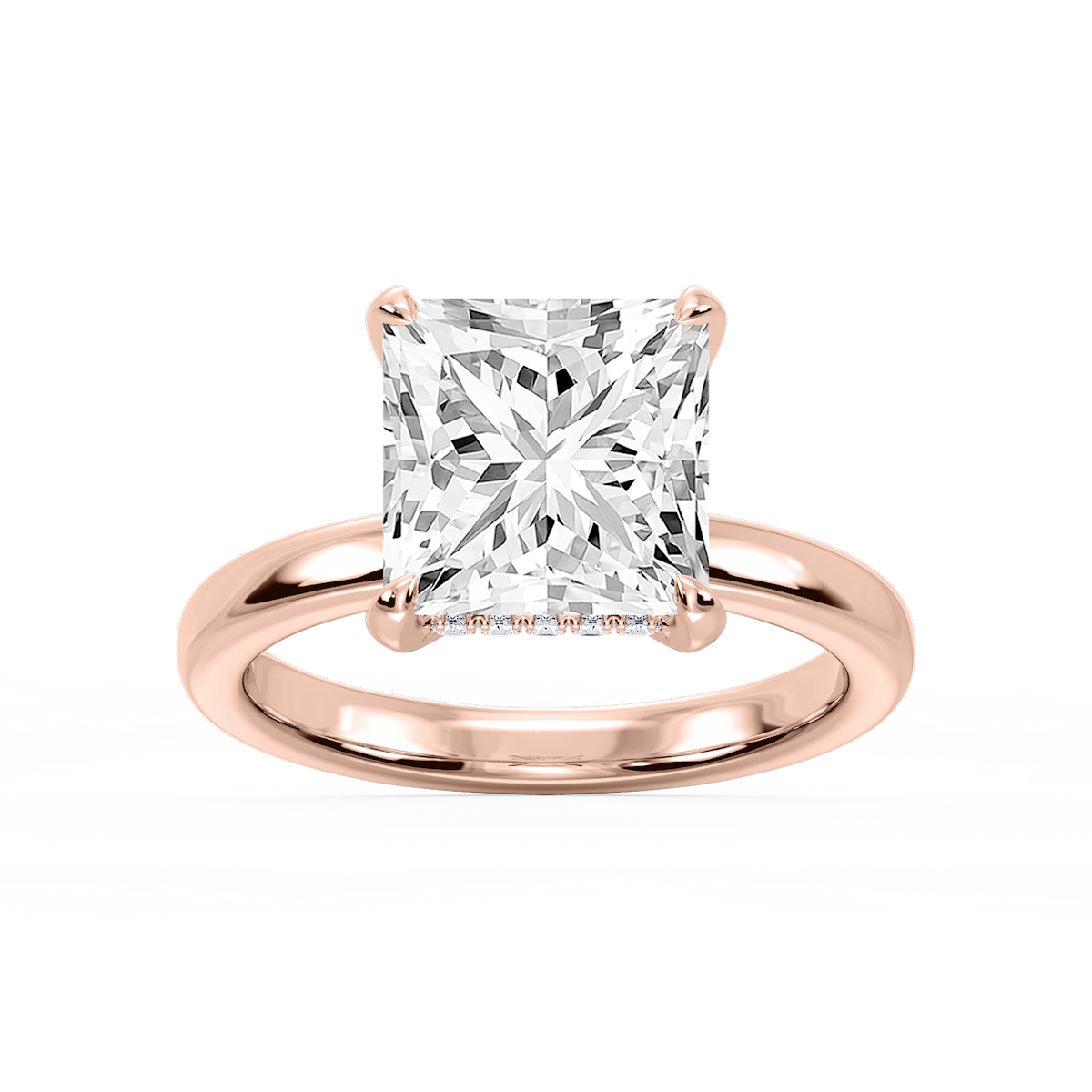 Donna Princess Lab Grown Diamond Claw Prong Hidden Halo Engagement Ring
