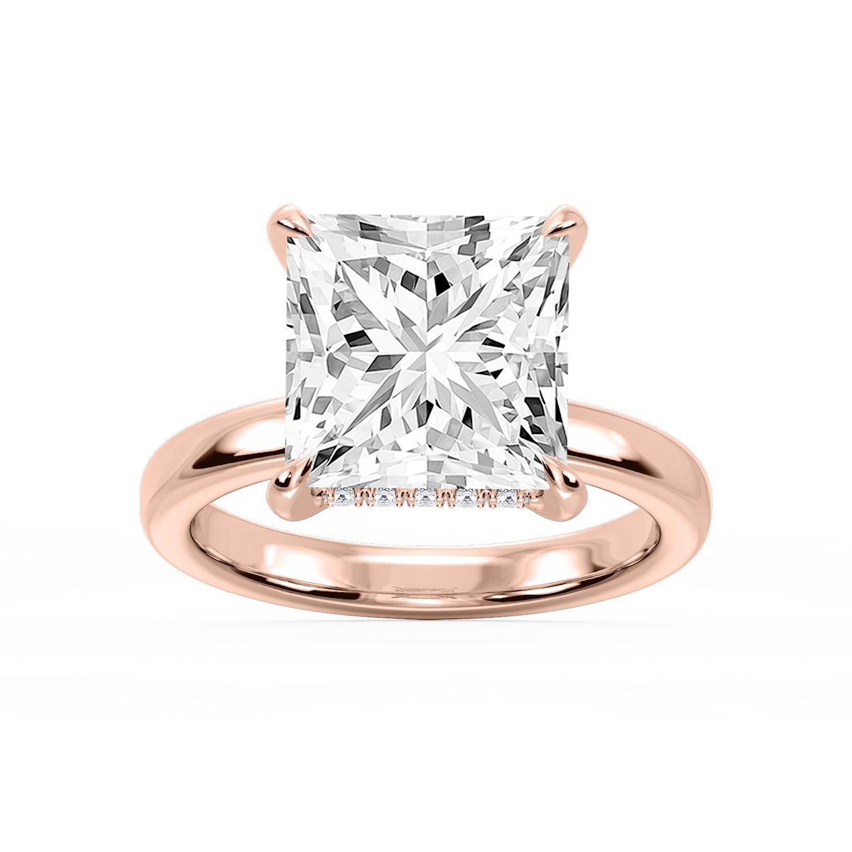 Donna Princess Lab Grown Diamond Claw Prong Hidden Halo Engagement Ring