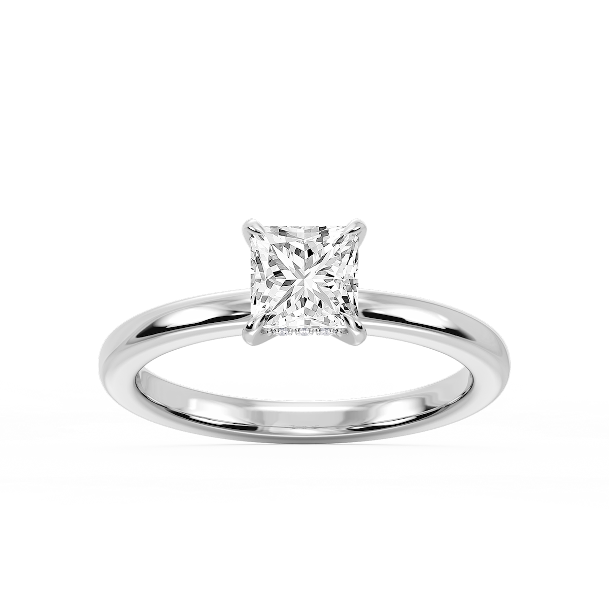 Donna Princess Lab Grown Diamond Claw Prong Hidden Halo Engagement Ring