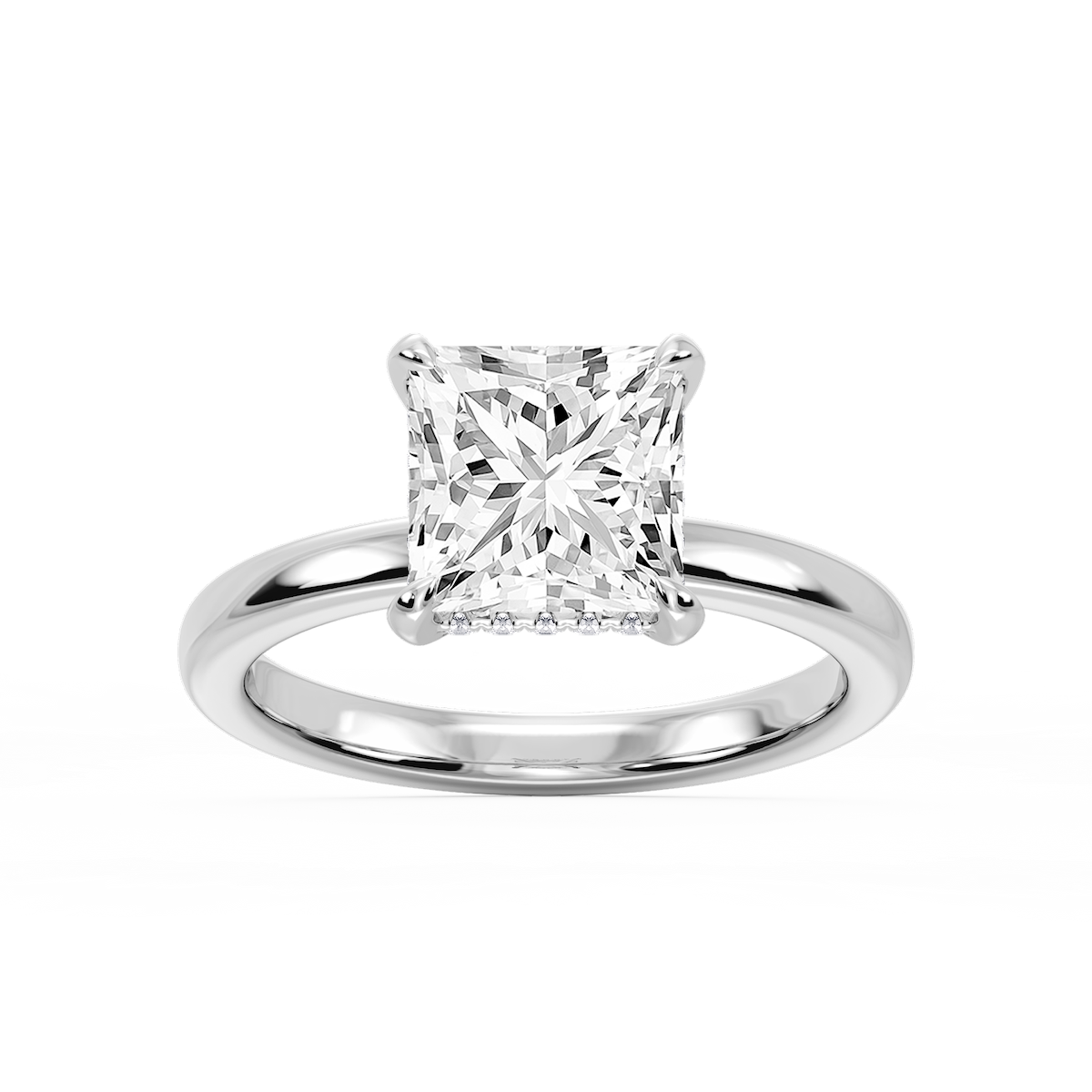 Donna Princess Lab Grown Diamond Claw Prong Hidden Halo Engagement Ring