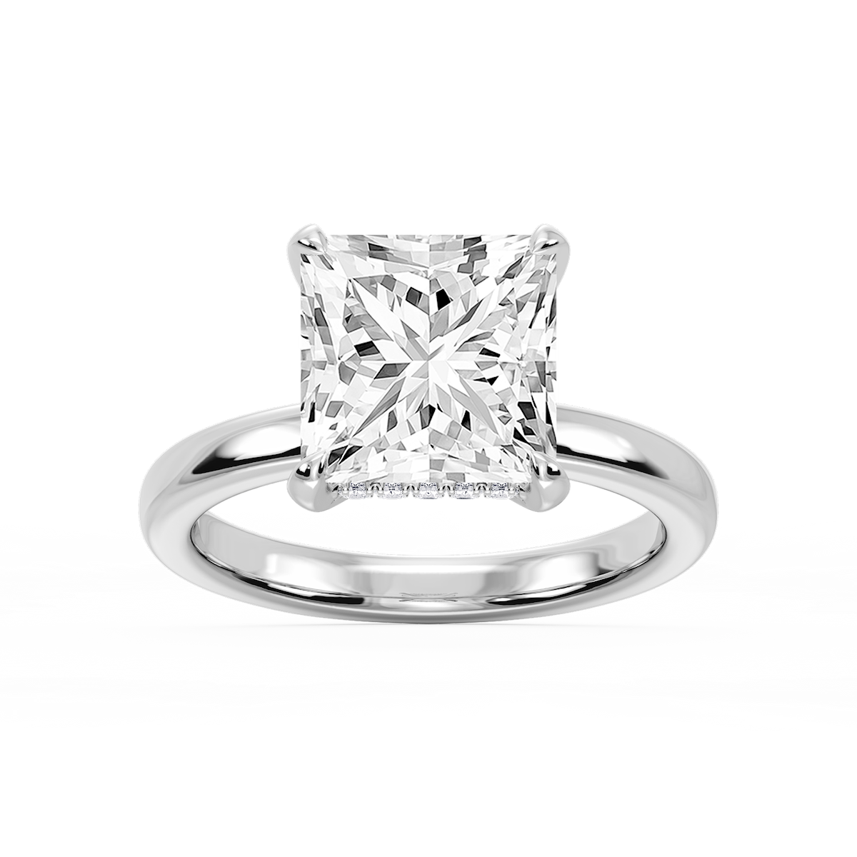 Donna Princess Lab Grown Diamond Claw Prong Hidden Halo Engagement Ring