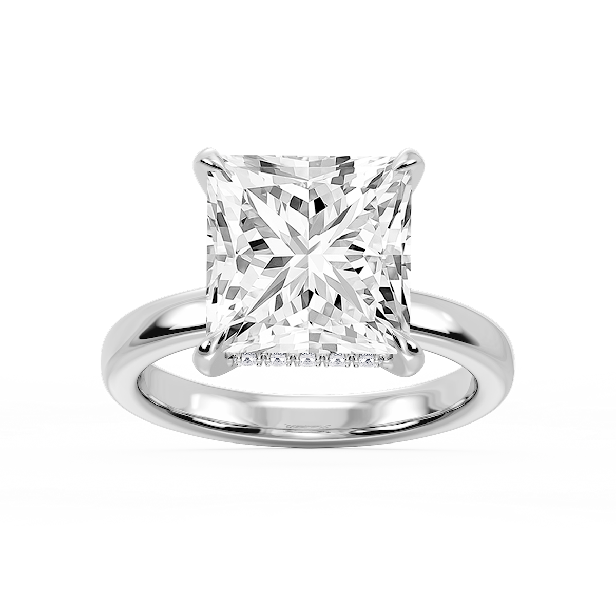 Donna Princess Lab Grown Diamond Claw Prong Hidden Halo Engagement Ring