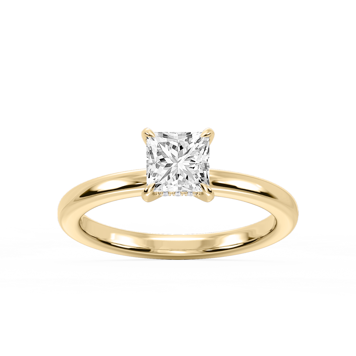 Donna Princess Lab Grown Diamond Claw Prong Hidden Halo Engagement Ring