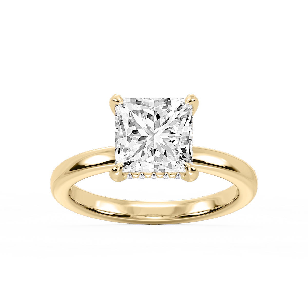 Donna Princess Lab Grown Diamond Claw Prong Hidden Halo Engagement Ring