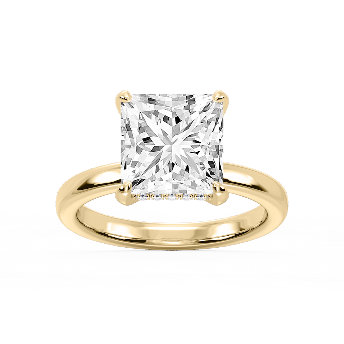 Donna Princess Lab Grown Diamond Claw Prong Hidden Halo Engagement Ring