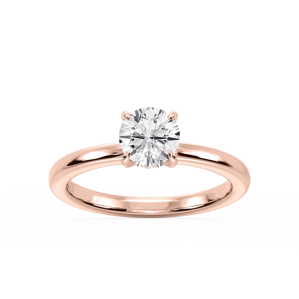 Donna Round Lab Grown Diamond Claw Prong Hidden Halo Engagement Ring