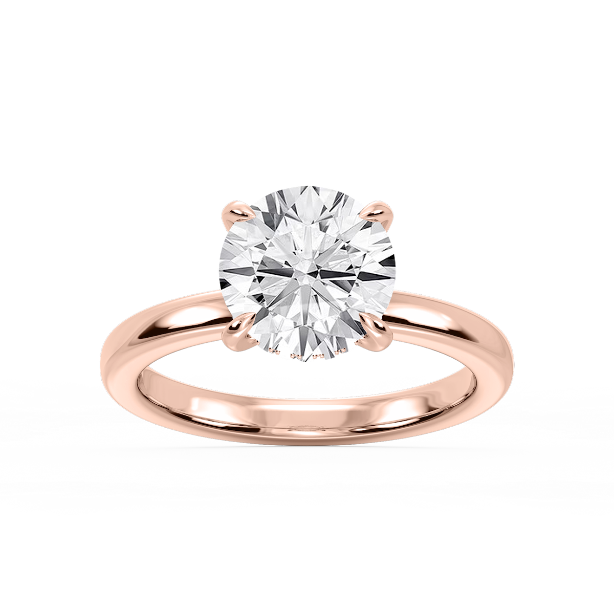Donna Round Lab Grown Diamond Claw Prong Hidden Halo Engagement Ring