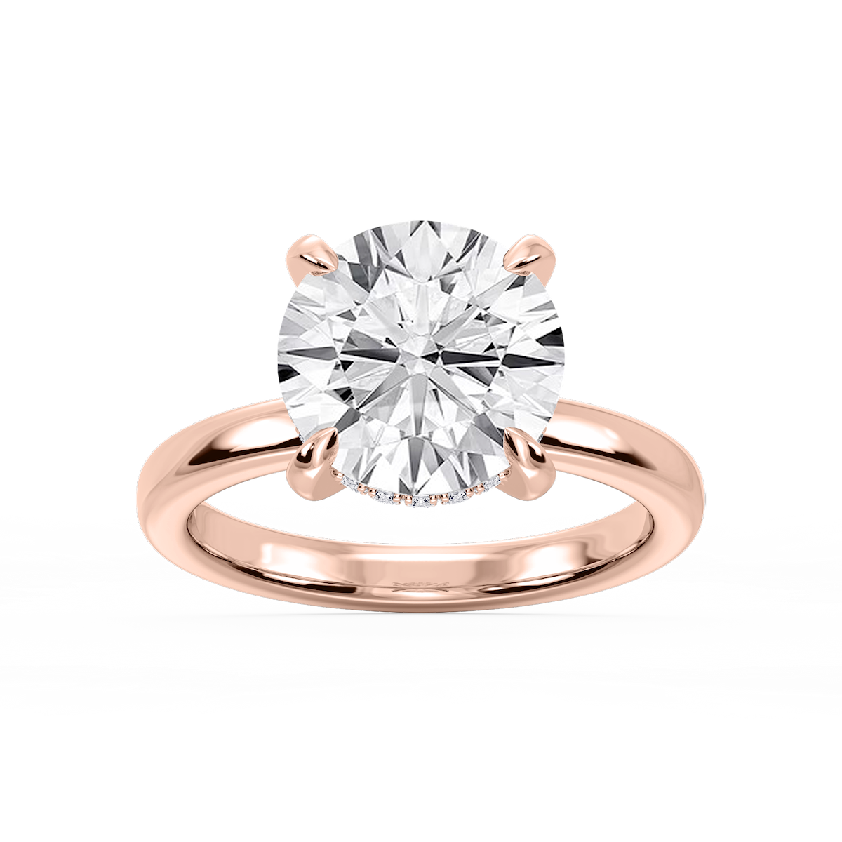 Donna Round Lab Grown Diamond Claw Prong Hidden Halo Engagement Ring