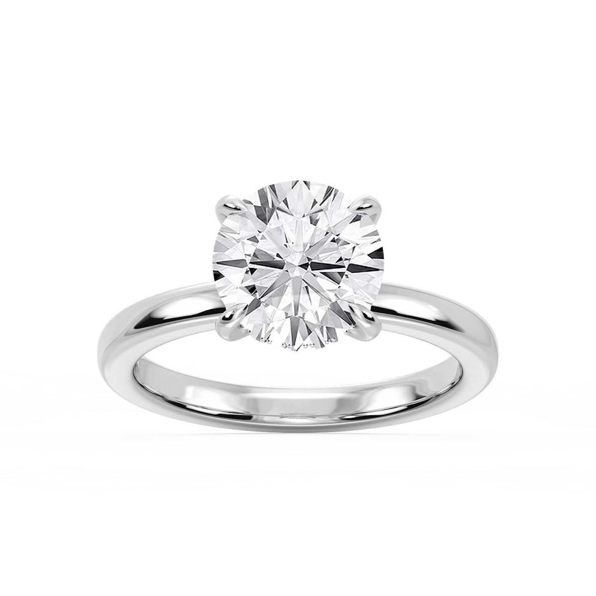 Donna Round Lab Grown Diamond Claw Prong Hidden Halo Engagement Ring