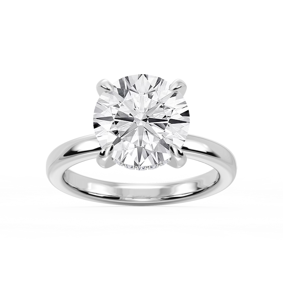 Donna Round Lab Grown Diamond Claw Prong Hidden Halo Engagement Ring