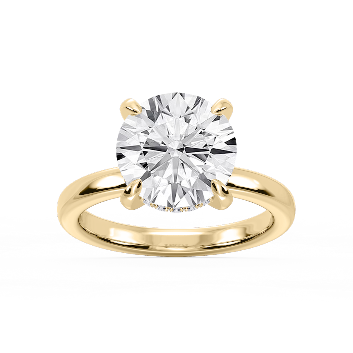 Donna Round Lab Grown Diamond Claw Prong Hidden Halo Engagement Ring