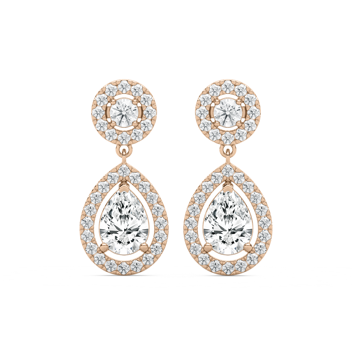 2 ¹/₅  ctw Pear and Round Lab Grown Diamond Double Halo Drop Earrings