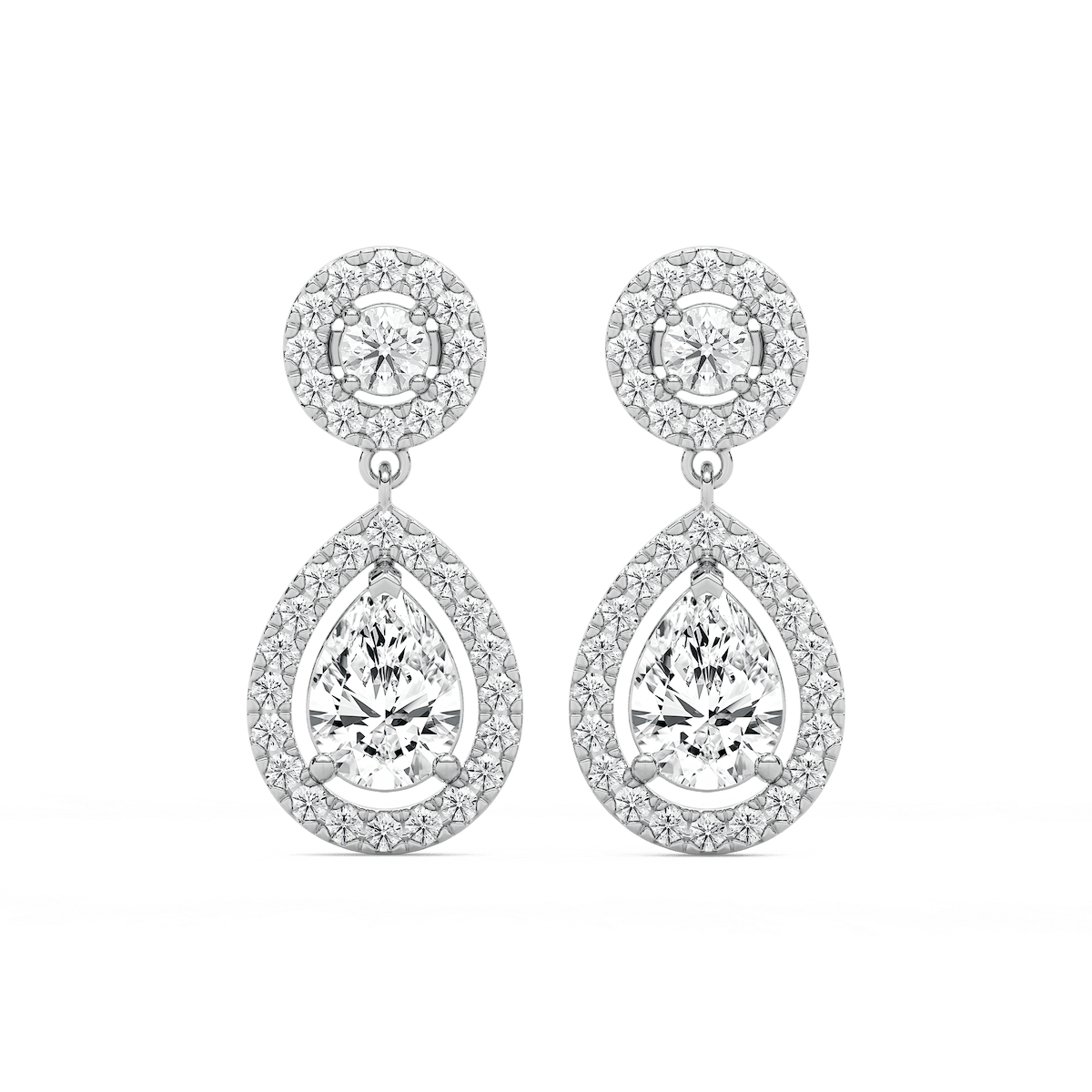 2 ¹/₅  ctw Pear and Round Lab Grown Diamond Double Halo Drop Earrings