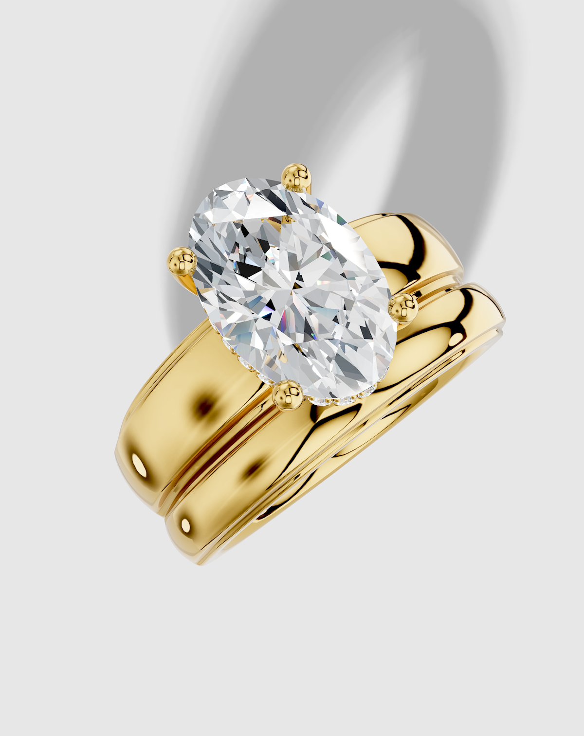 3.10 ctw Oval Cut Lab Grown Diamond Standard Wide Hidden Halo Engagement Ring in 14K Gold and Matching Band