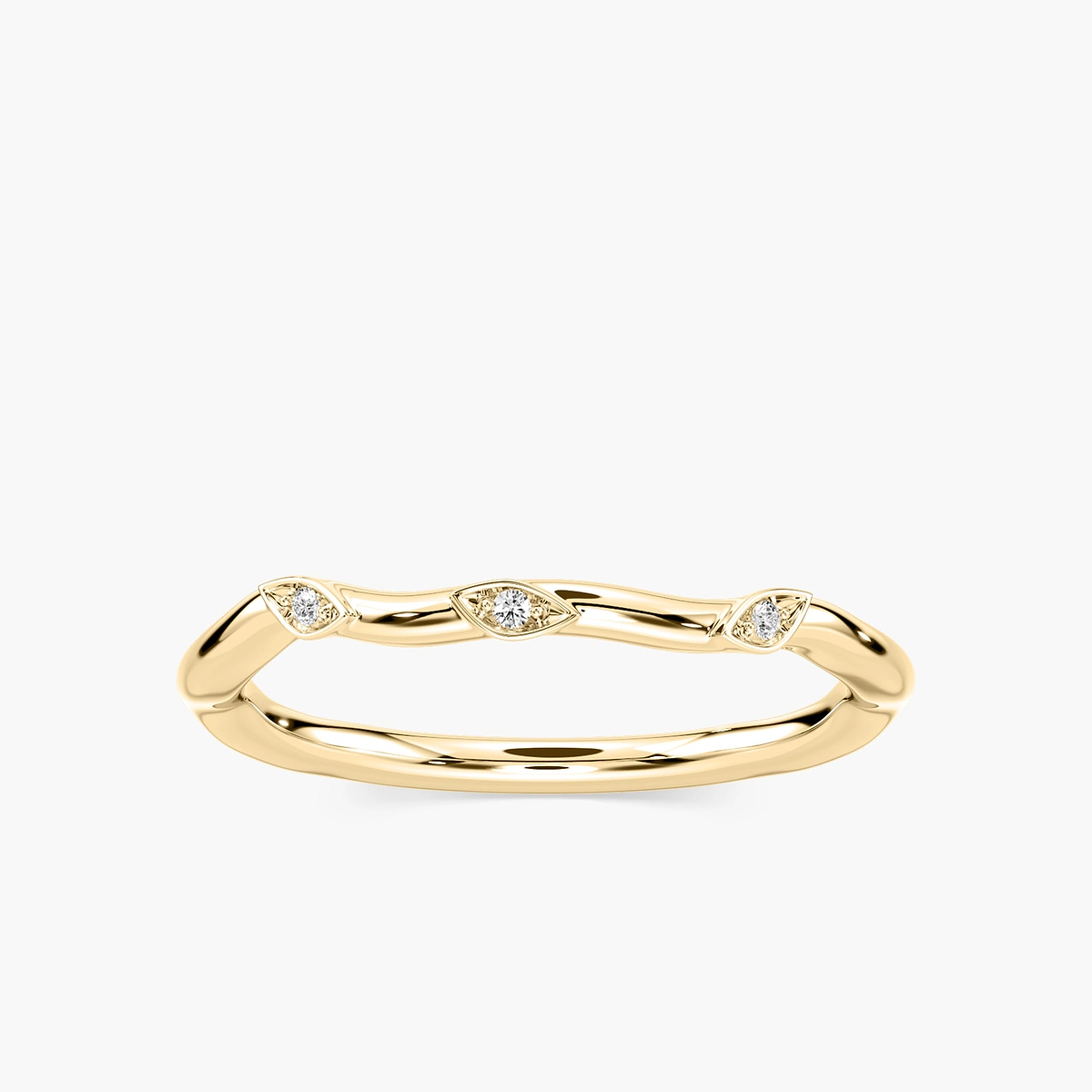Eden Diamond Accent Round Lab Grown Diamond Leaf Motif Curved Band