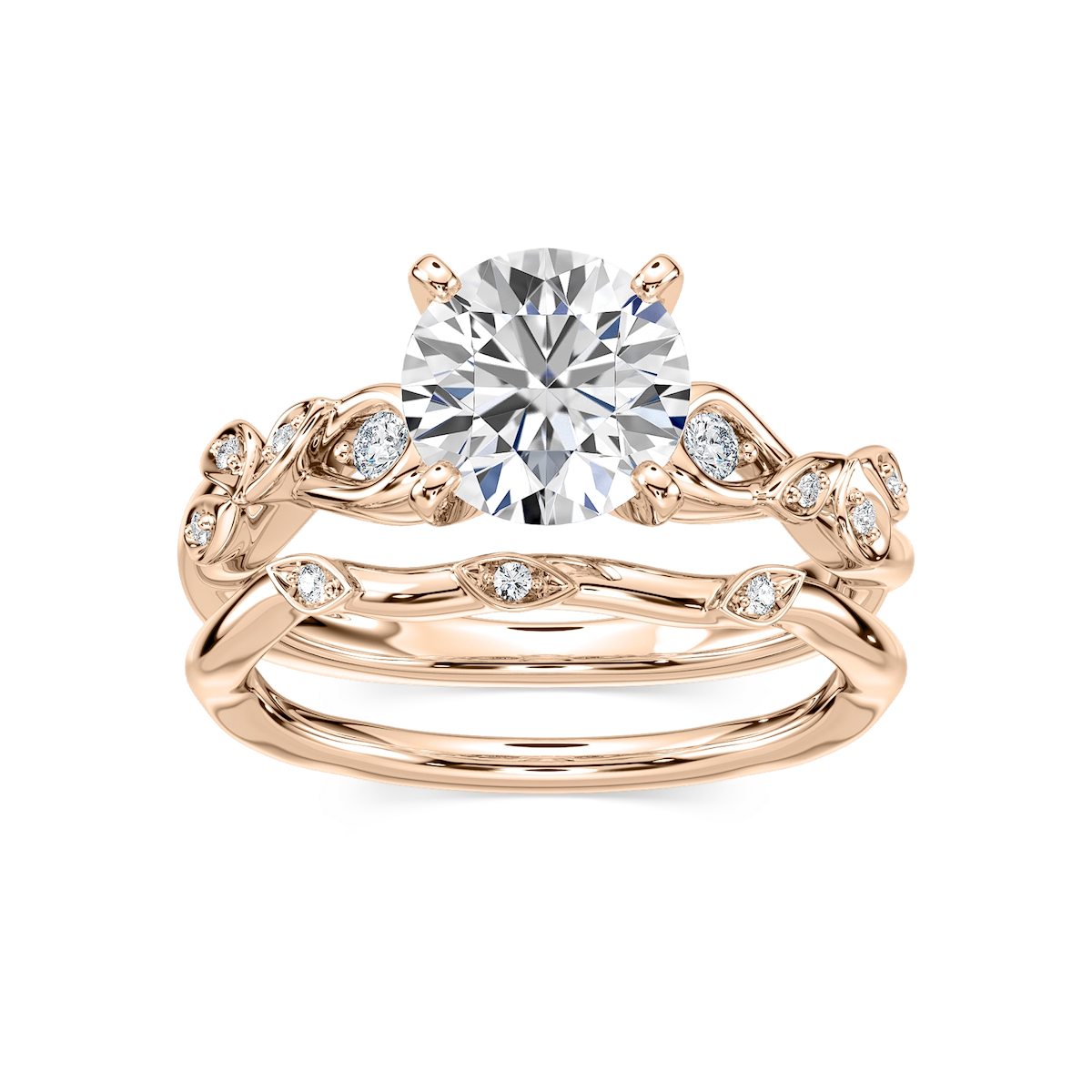 Eden Lab Grown Diamond Nature Inspired Leaf Motif Wedding Set