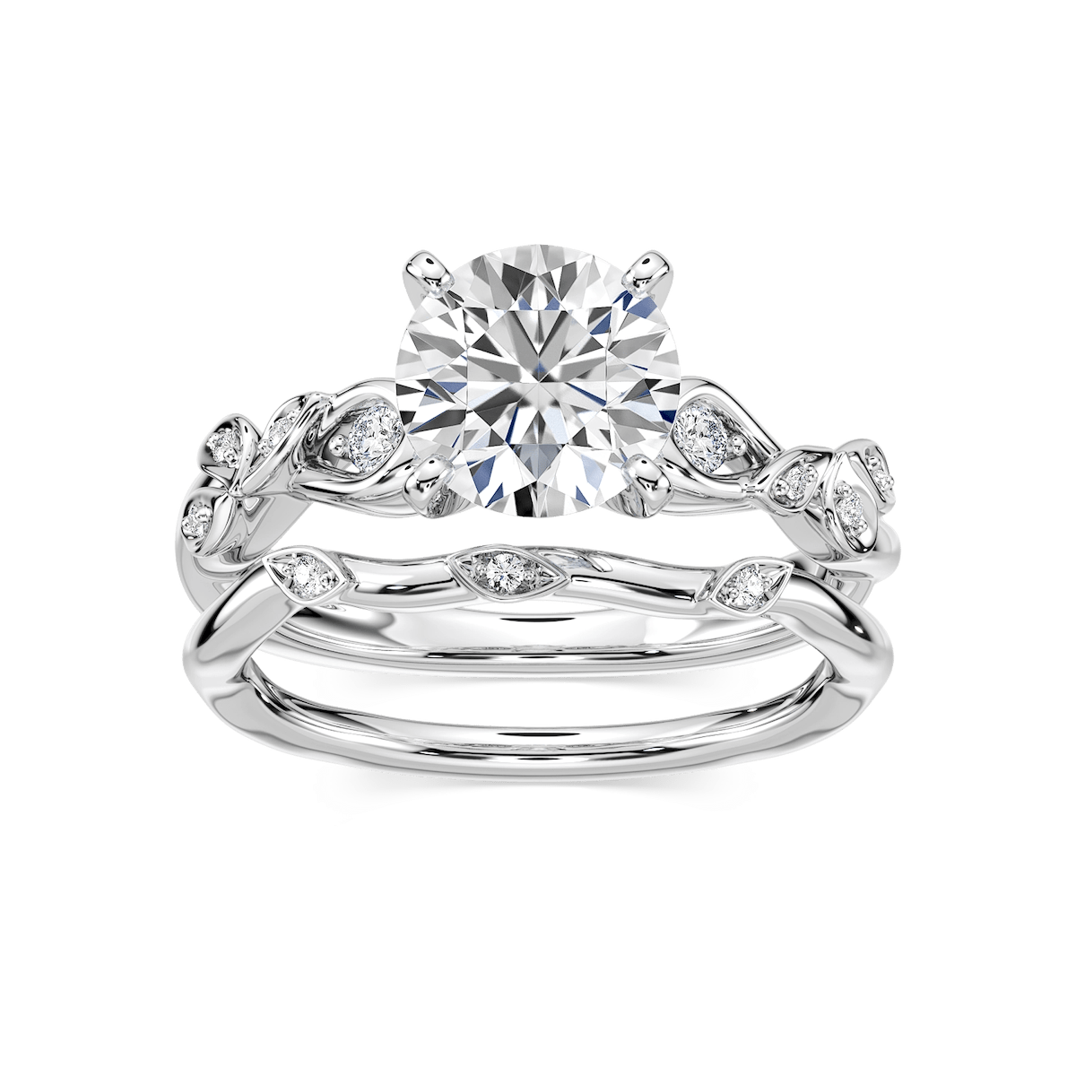 Eden Lab Grown Diamond Nature Inspired Leaf Motif Wedding Set