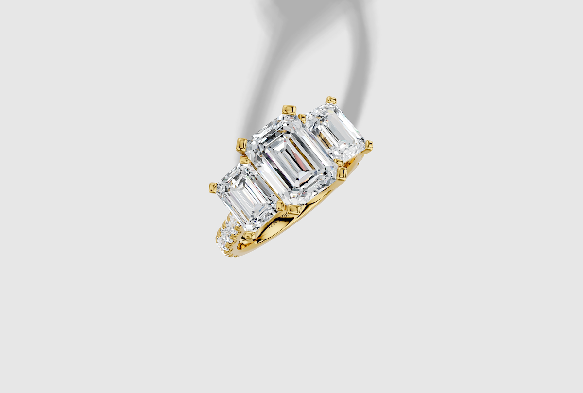 18K gold 2.00 carat Emerald Diamond 3 Stone  Micro Prong  Three stone