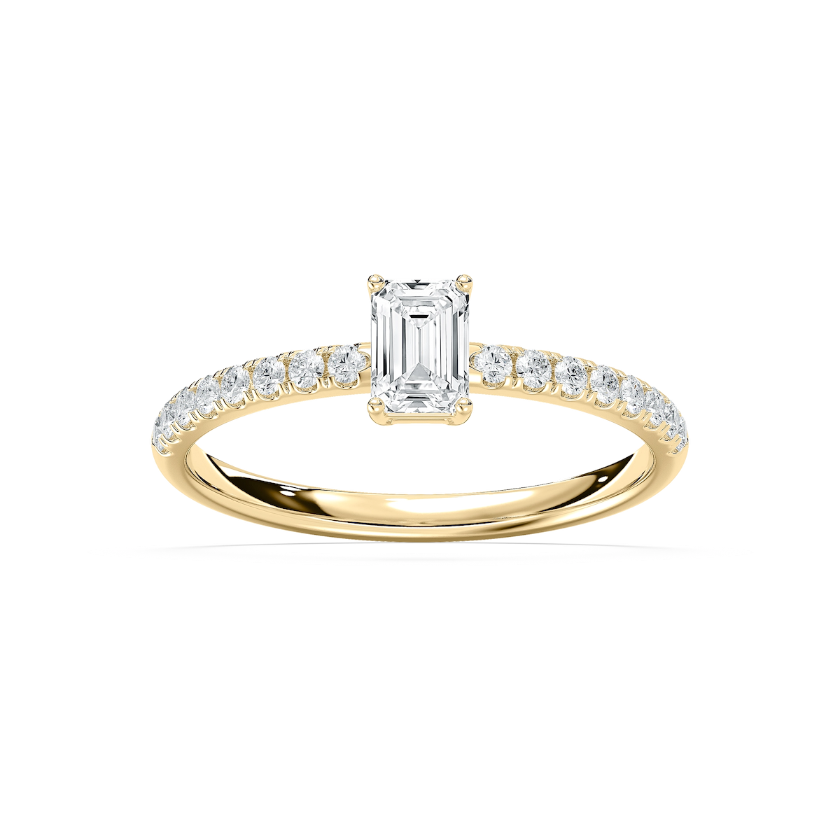 Eirlys 3/4 ctw Emerald Lab Grown Diamond Petite Side Stone Engagement Ring