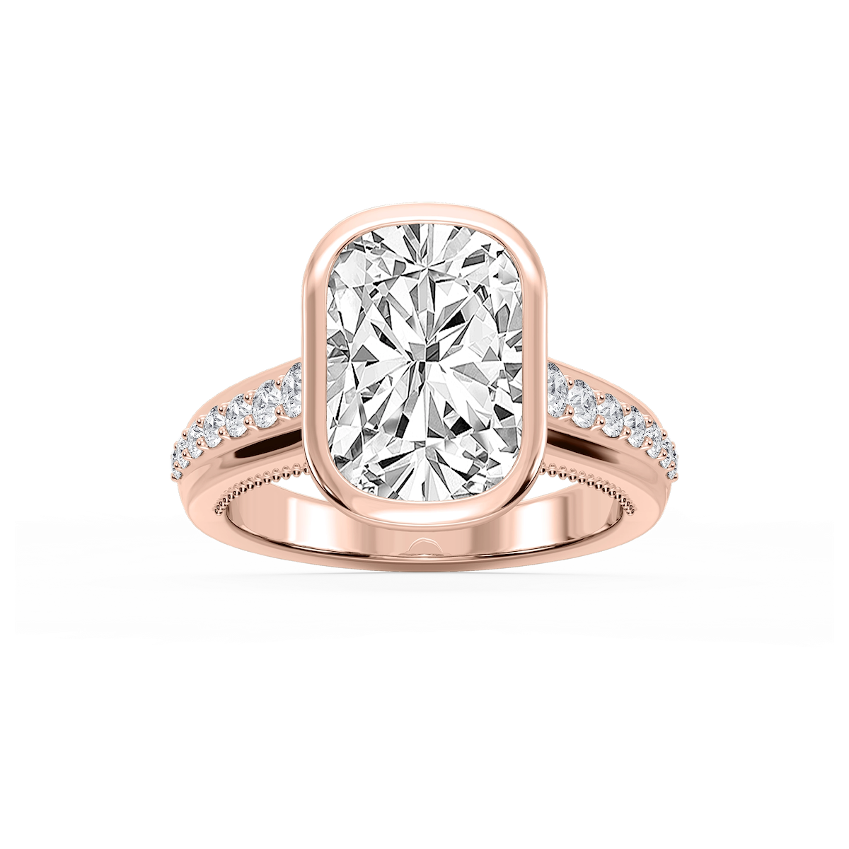 Ellen Elongated Cushion Lab Grown Diamond Bezel Side Stone Engagement Ring