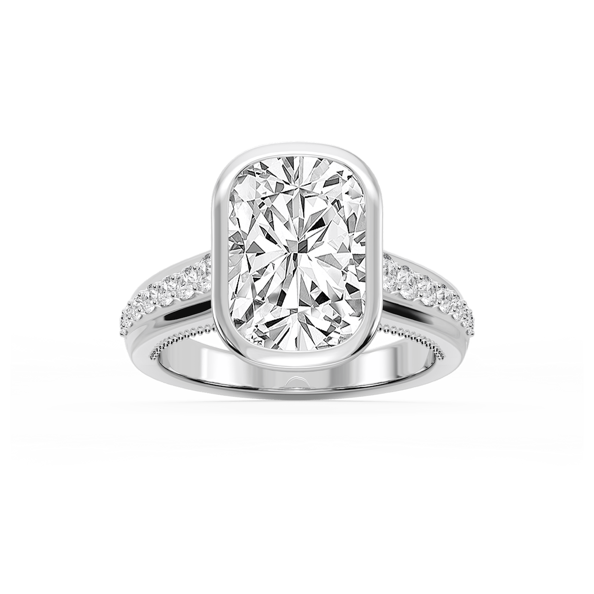 Ellen Elongated Cushion Lab Grown Diamond Bezel Side Stone Engagement Ring