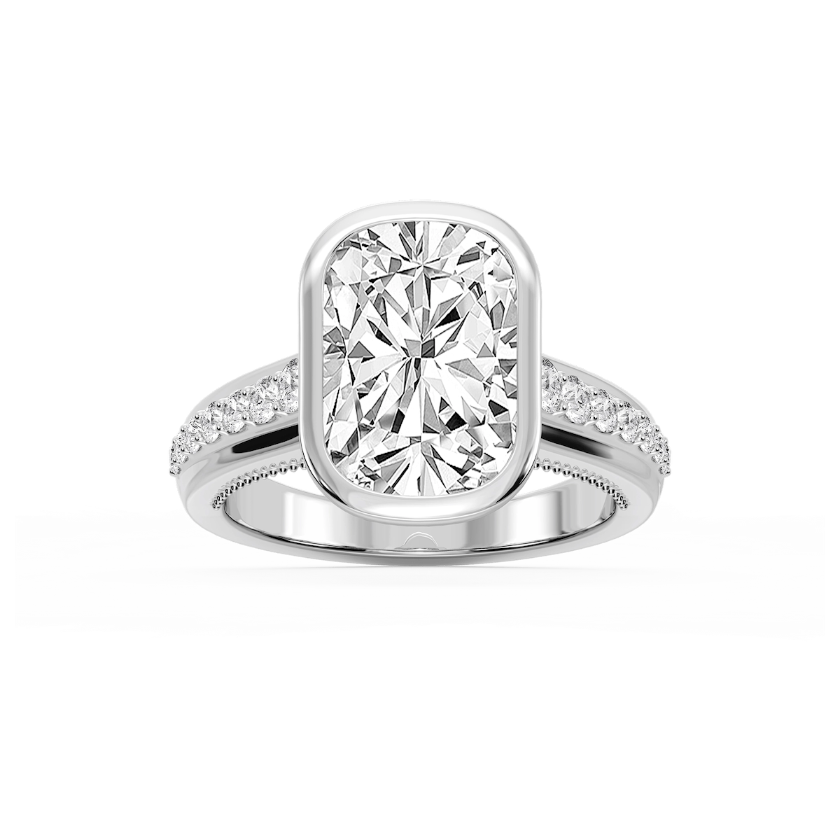 Ellen Elongated Cushion Lab Grown Diamond Bezel Side Stone Engagement Ring
