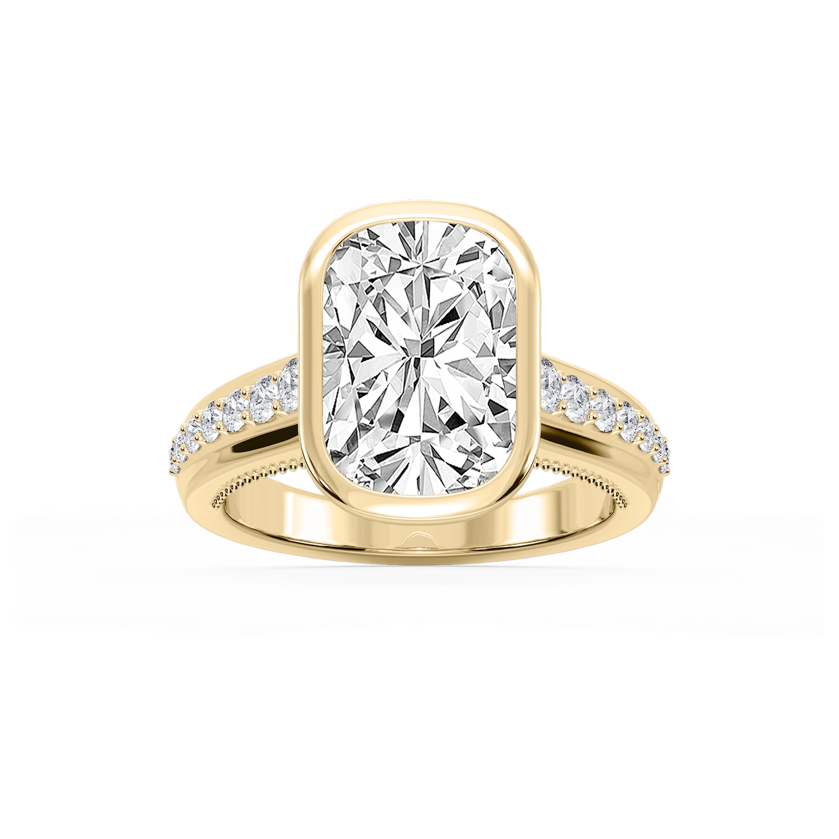 Ellen Elongated Cushion Lab Grown Diamond Bezel Side Stone Engagement Ring