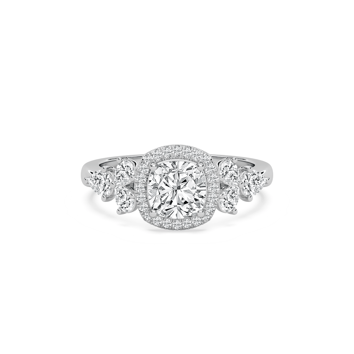 Ember 3 ²⁄₃ ctw Cushion Lab Grown Diamond Pear Sides Halo Engagement Ring