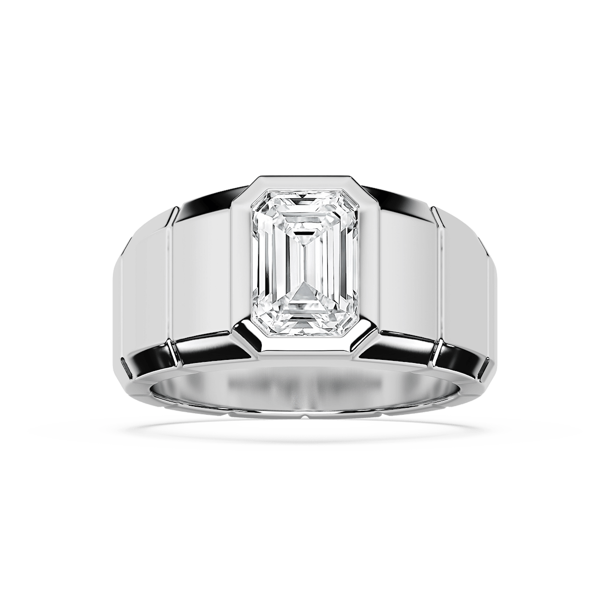 Matthew 3 ct Emerald Lab Grown Diamond 6.50mm Bezel Mens Wedding Band