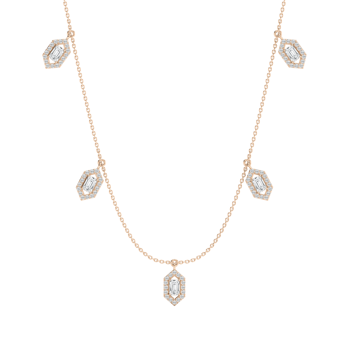2 ⅓ ctw Emerald Lab Grown Diamond Halo Station Necklace - 18 Inches