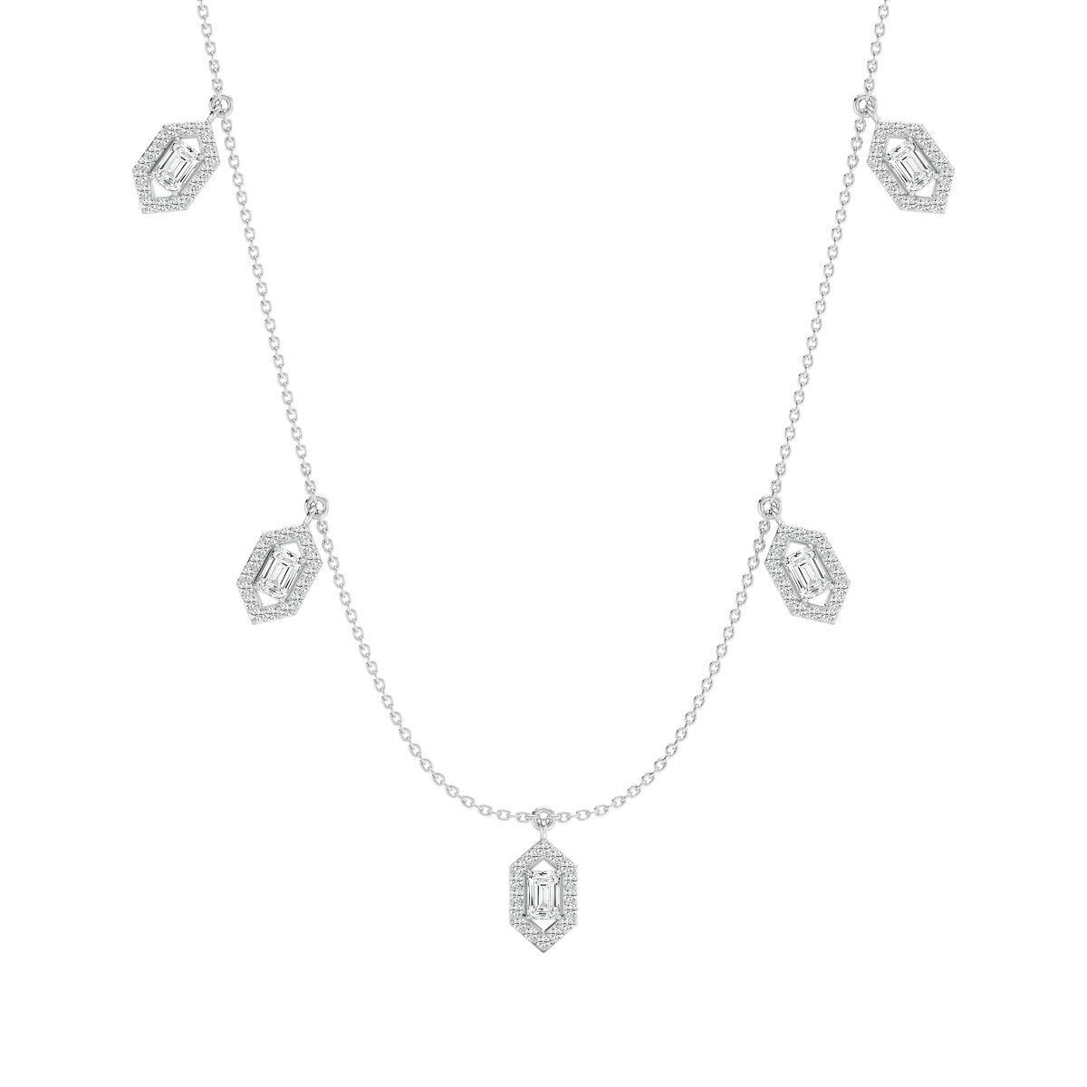 2 ⅓ ctw Emerald Lab Grown Diamond Halo Station Necklace - 18 Inches