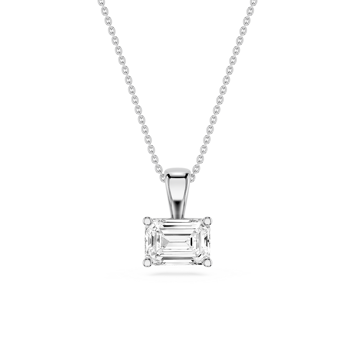 Emerald Lab Grown Diamond 4 Prong East West Bail Pendant - 16 to 18 Inches