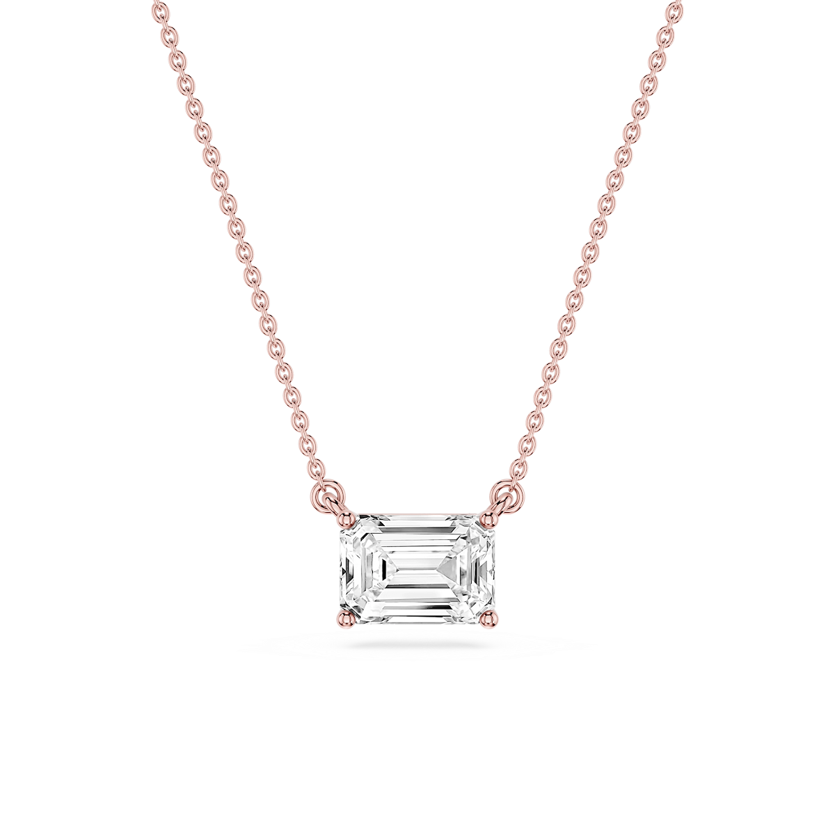 Emerald Lab Grown Diamond 4 Prong East West Solitaire Pendant - 16 to 18 Inches