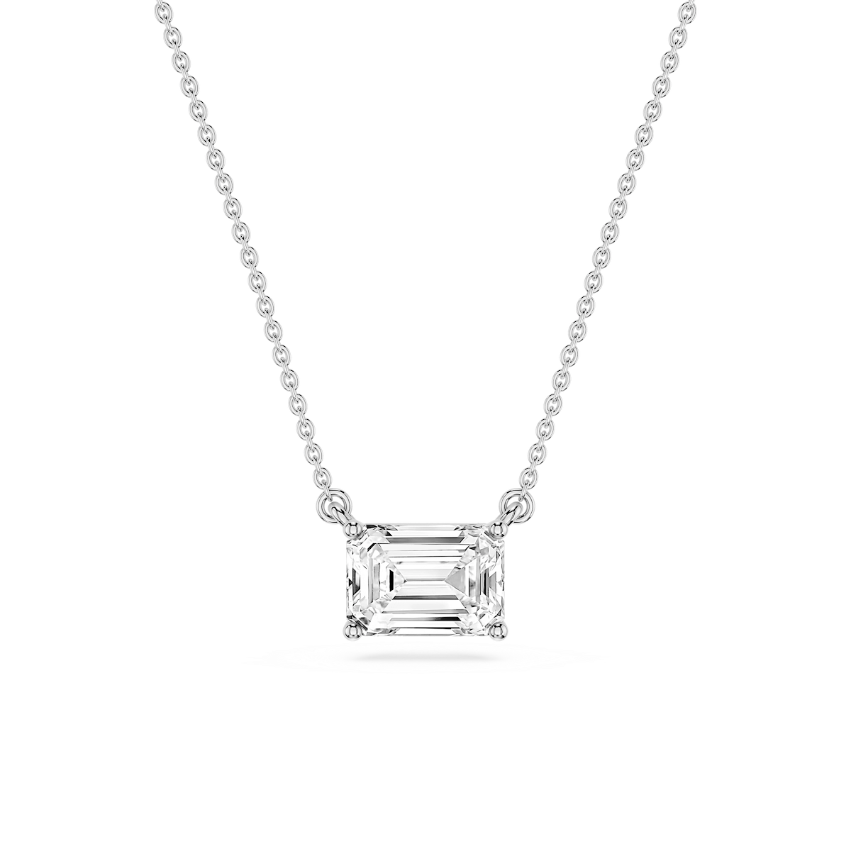 Emerald Lab Grown Diamond 4 Prong East West Solitaire Pendant - 16 to 18 Inches